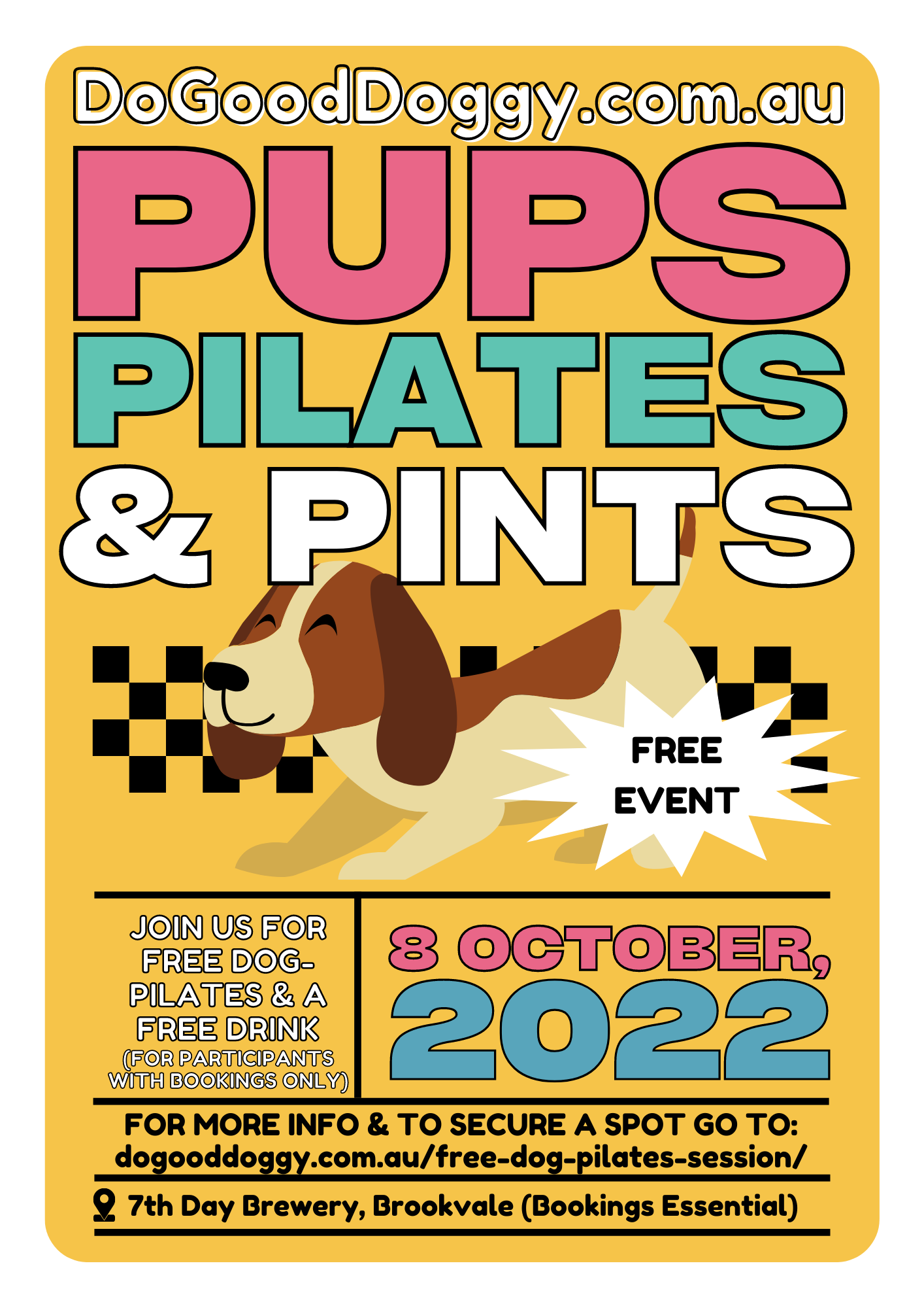 flyer for pups pilates and pints